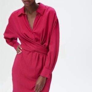 New with TAGS Zara Fuchsia Textured Wrap Dress